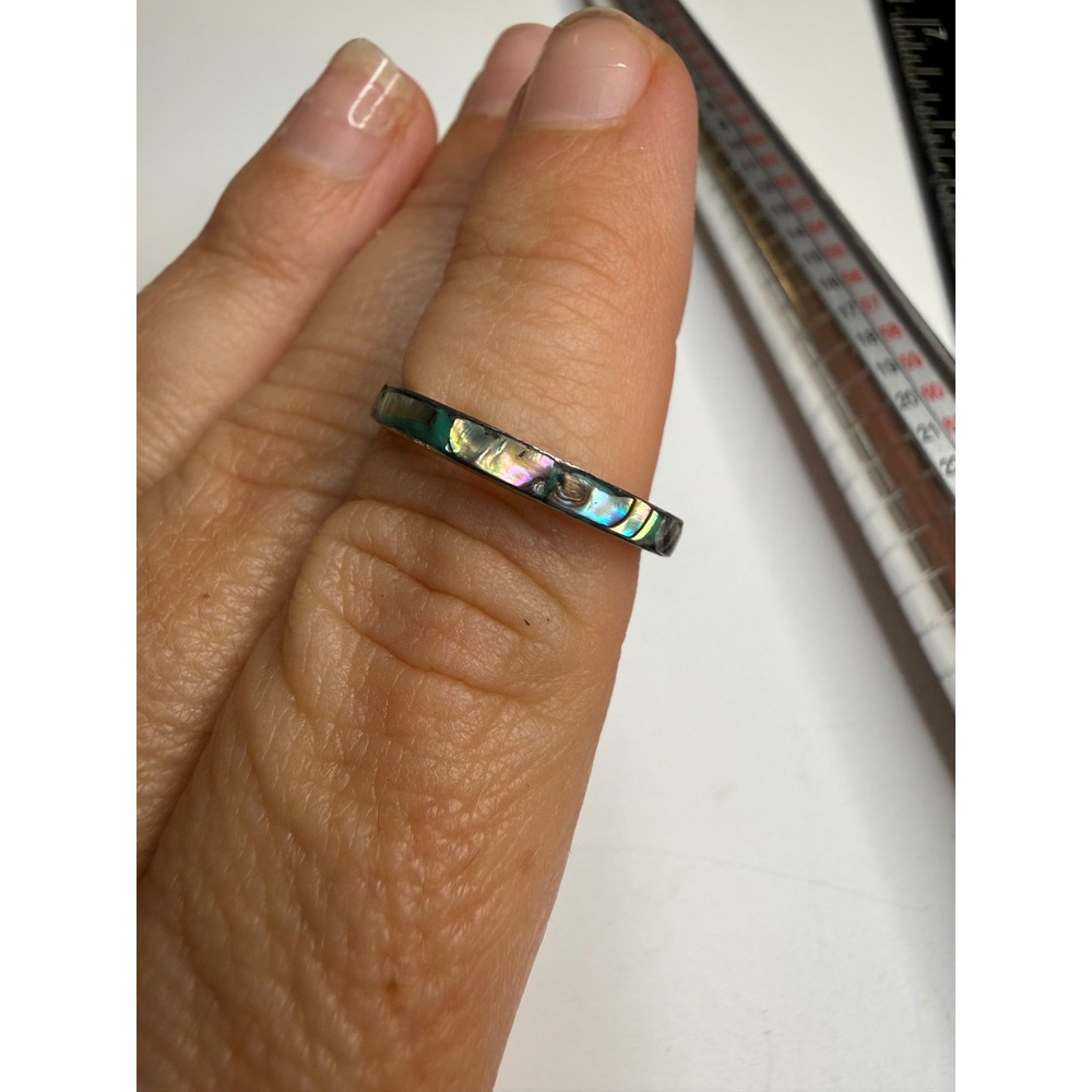 Sterling Silver Abalone Shell Inlay Eternity Band Ring Size 7.5